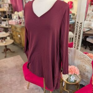 Chico's Rich Maroon Long Sleeve V-Neck Top